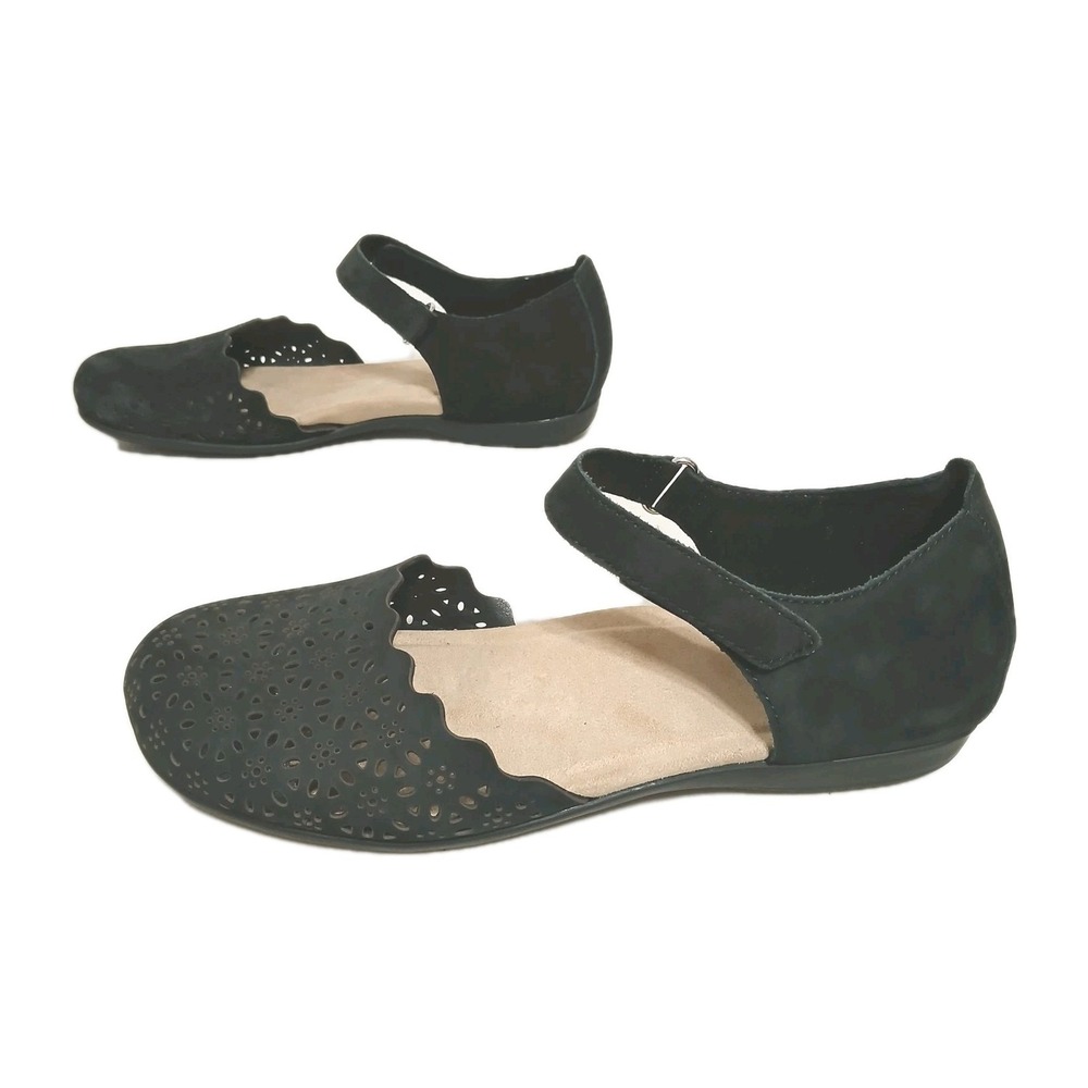 Earth Origins Brynn Women Sandals 10M Black Suede Perforated Leather Comfort - Picture 3 of 11
